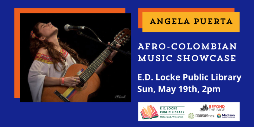 Join Angela Puerta and her vibrant 4-piece Latin band for a fun and educational musical experience.  She will be at E.D. Locke Public Library on Sunday, May 19 for a 2 PM concert.  This concert will take place outdoors!