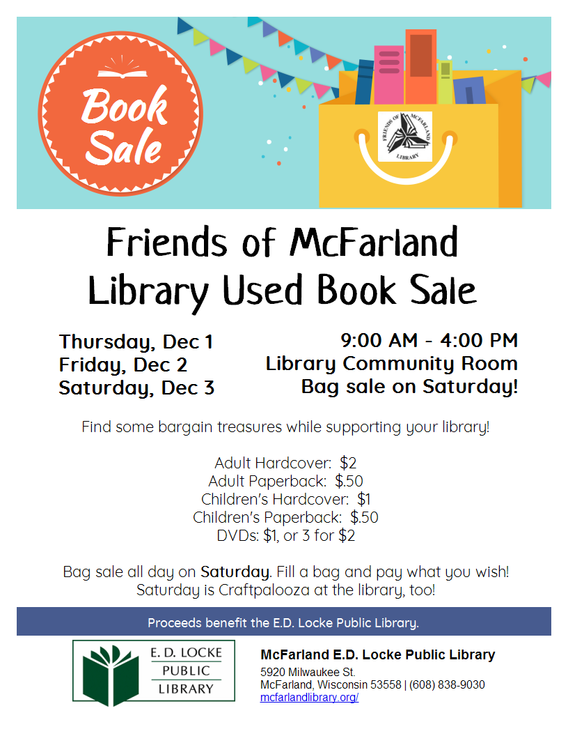Friends of McFarland Library Used Book Sale flyer