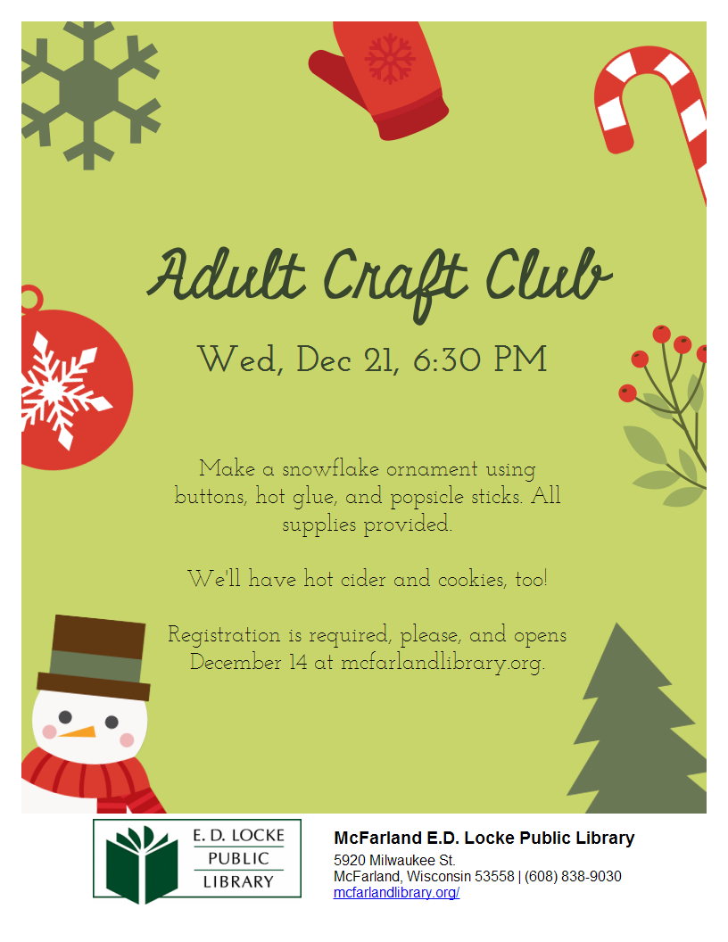 Adult Craft Club flyer