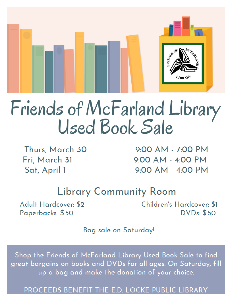 Friends of McFarland Library Used Book Sale Flyer