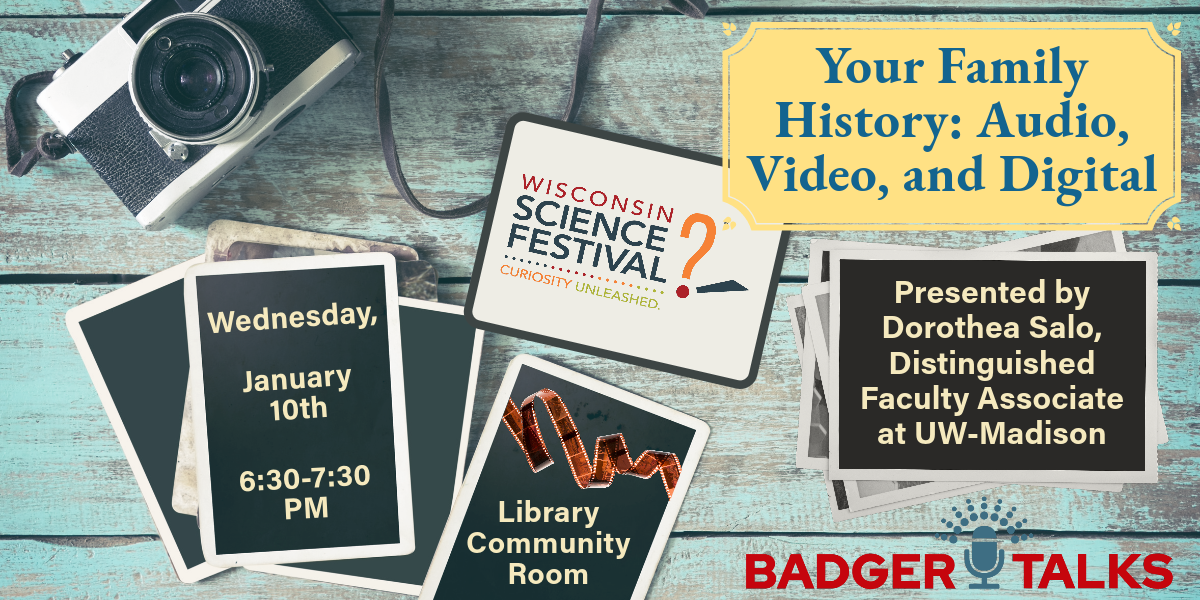 Our Badger Talk with Dorothea Salo has been rescheduled for Wednesday, January 10th. It will be 6:30-7:30 PM in the Library Community Room.
