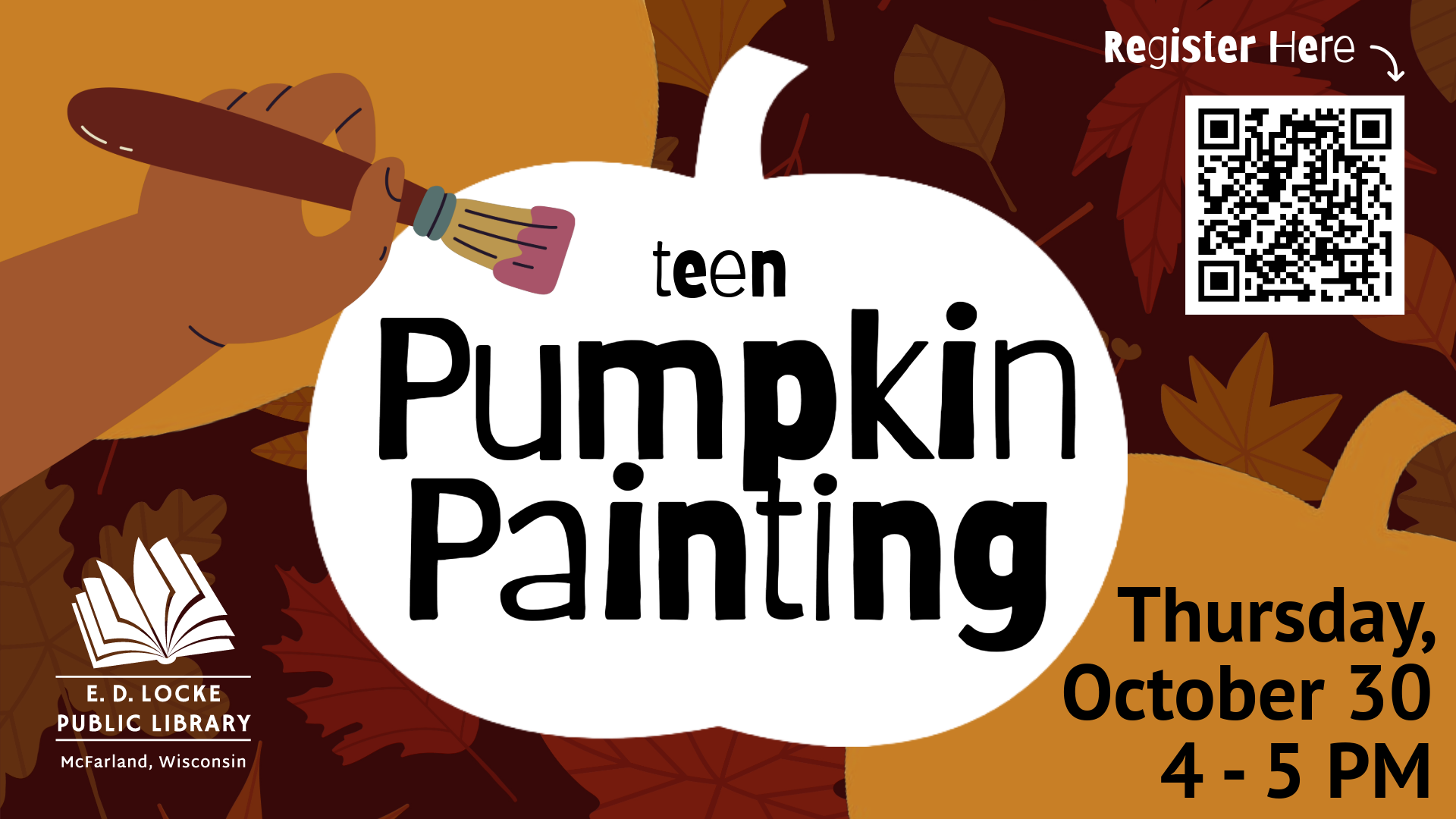 Teen Pumpkin Painting; Thursday, October 20, 4 - 5 PM