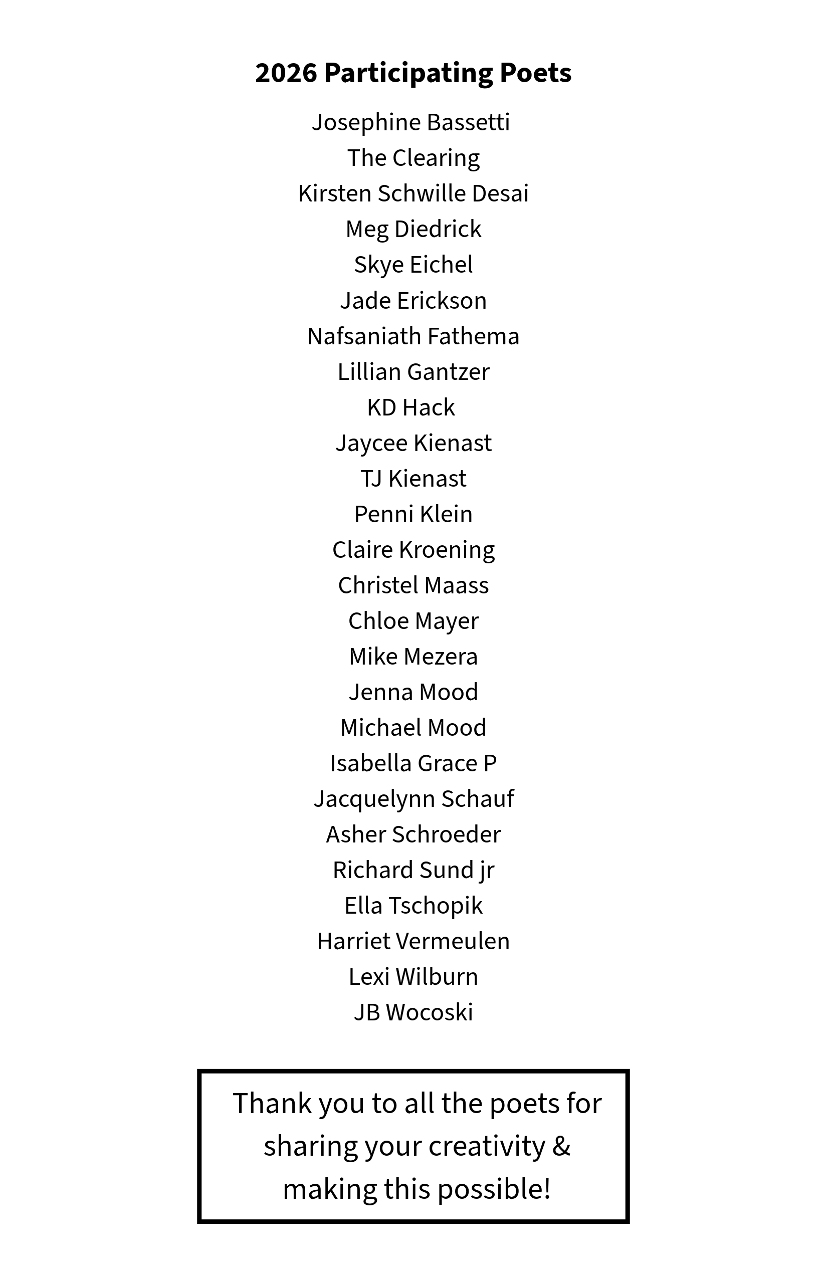 2026 participating poets