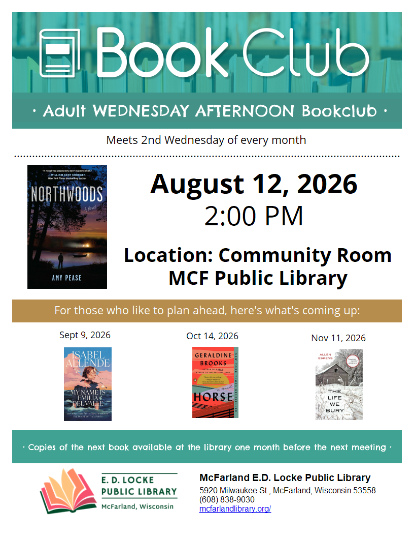 AUG 12, 2026 2PM BOOK CLUB MEETING FLYER
