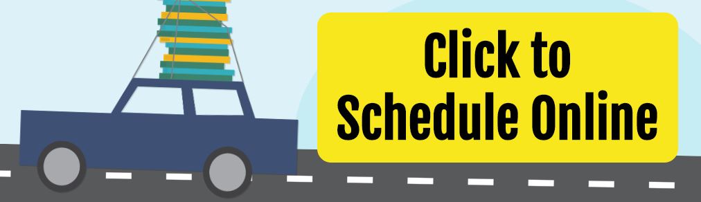 Picture of a car with books and a button that says "Click to Schedule Online"