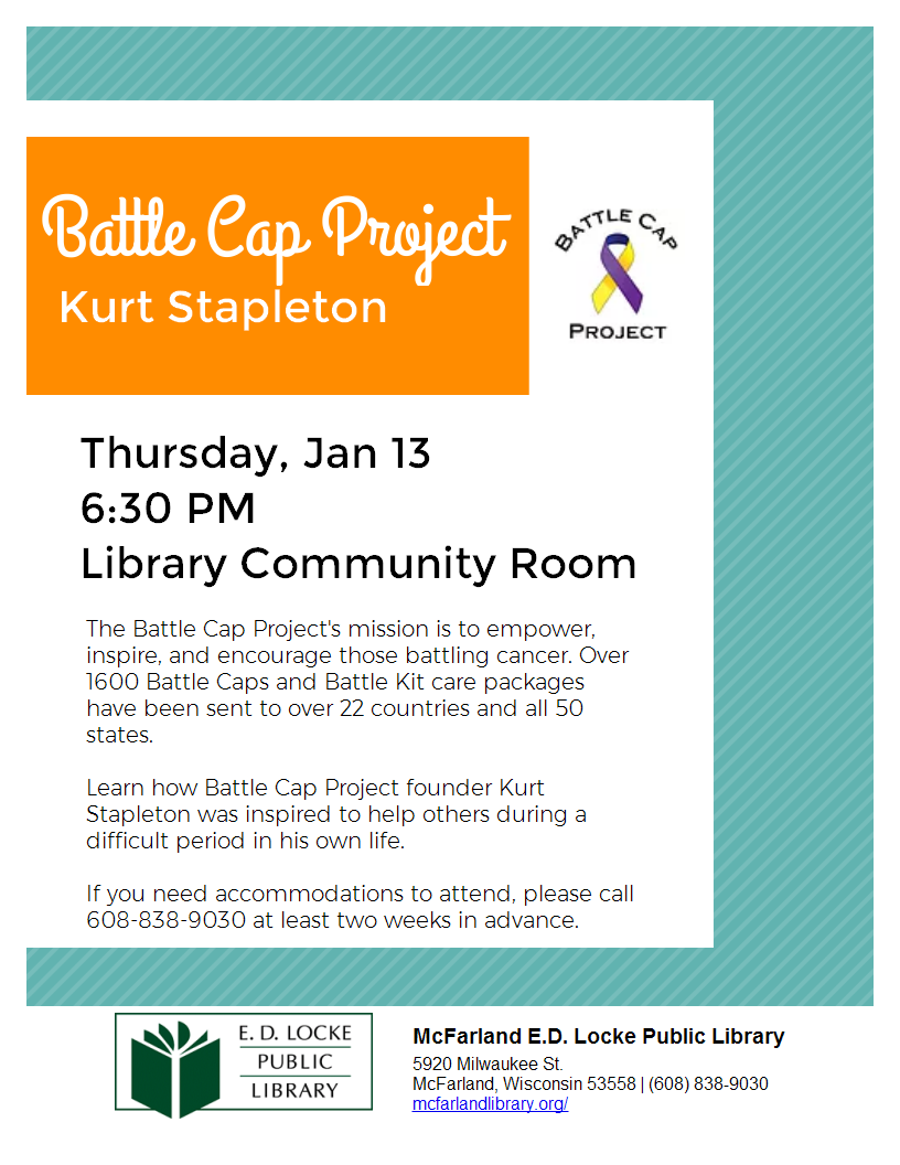 Battle Cap Project, Thurs Jan 13 at 6:30 PM via Zoom