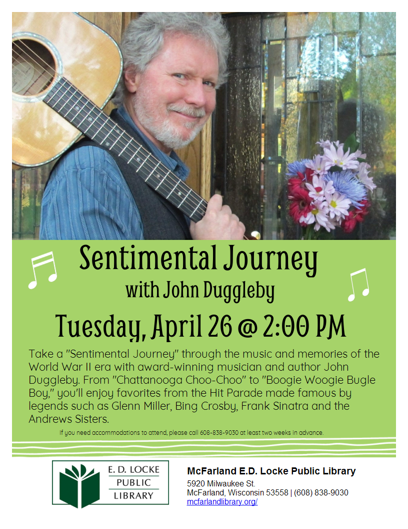 event flyer with photo of John Duggleby holding a guitar