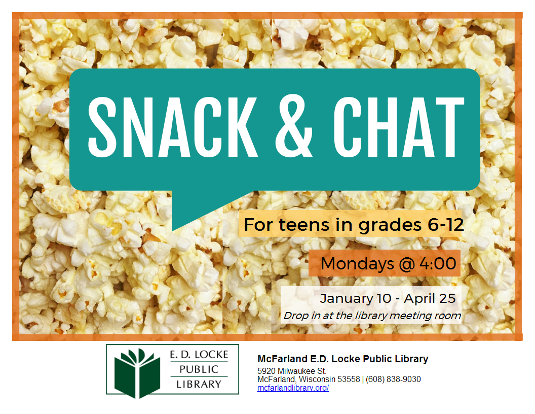 Snack and Chat. Image of popcorn.