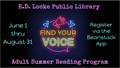 "Find Your Voice" runs from June 1 through August 31.  You need to register via the Beanstack app (or on their website, https://mcfarlandlibrary.beanstack.org)