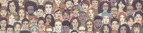 drawn depiction of many people of diverse backgrounds