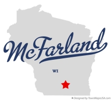 Map of Wisconsin with a red star on McFarland