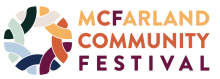 The image for the McFarland Community Festival shows interlocking semi-circles on the edge of a circle. Each semi circle is a different shade of the spectrum.