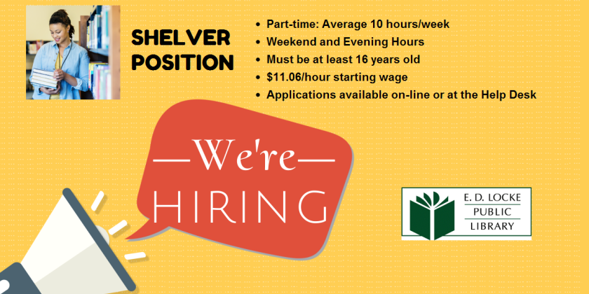 Hiring Shelver position for McFarland Public Library:  Part-time, Average 10 hours/wk.  Weekend & Evening Hours . Must be at least 16 years old. $11.06 starting wage. Application available on-line or at help desk. 