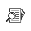An icon of a magnifying glass hovering over four pieces of paper